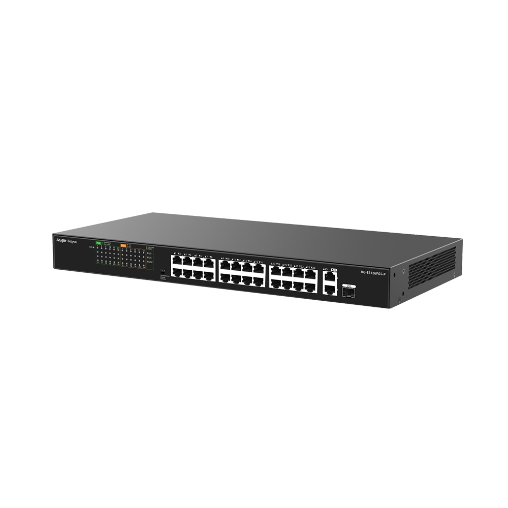 24-Port 10/100 Mbps with 2-Port Gigabit Unmanaged PoE Switch (370W)